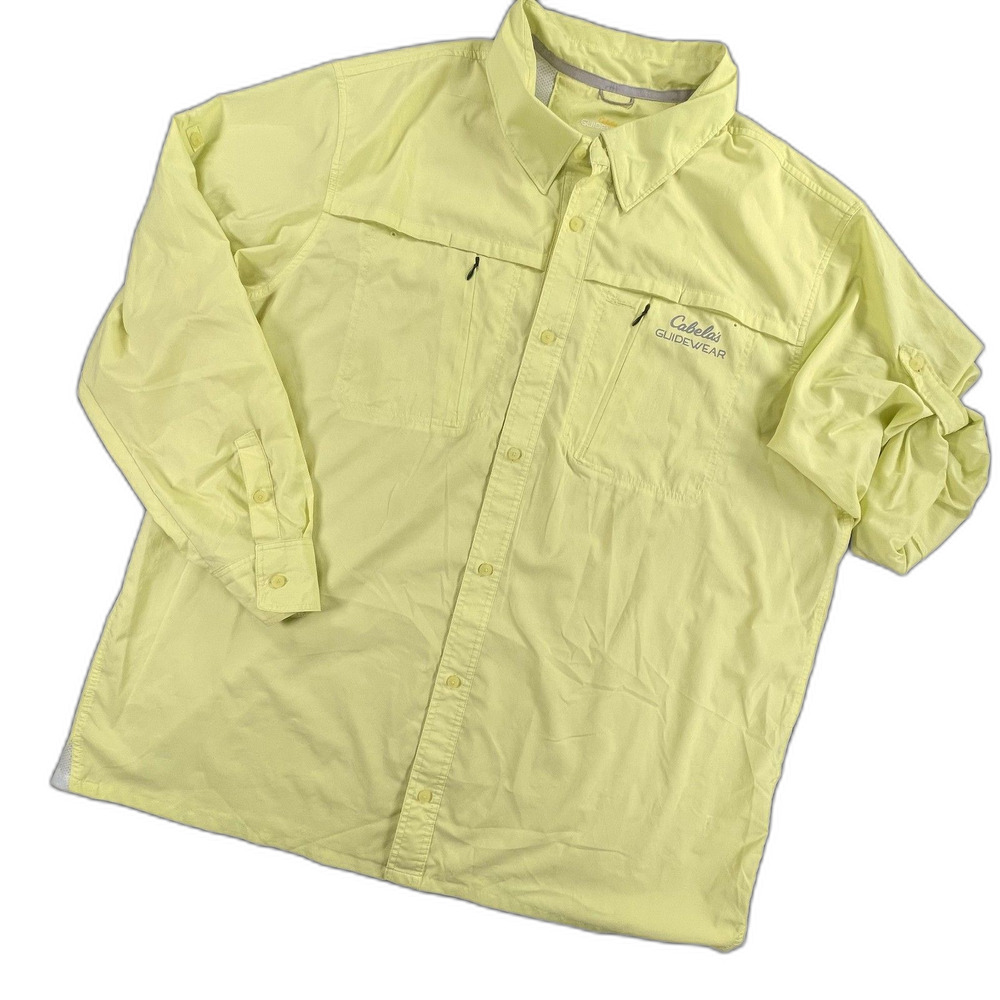 Cabela's Guidewear Fishing Shirt 3XLT Yellow Vented UPF 50 Long Sleeve Button